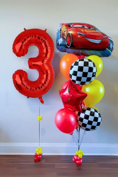 PARTİAVM 3 Years Old Cars Cars Lightning Mcqueen Race Car Concept Balloon Red Red Figure Birthday Set