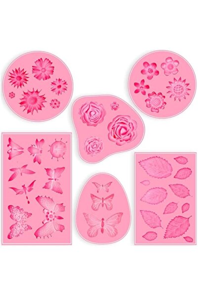 Generic مجموعة قوالب سيليكون فوندان، عبوة من 6 قوالب سيليكون غير لاصقة لتزيين...