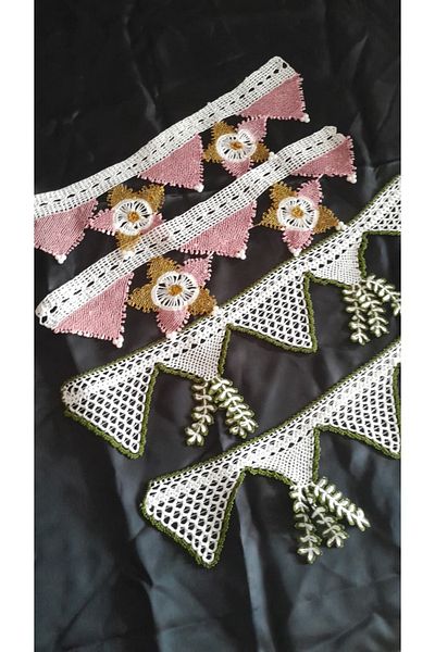 Papatyam 2Pcs Handcrafted Dowry Towel Edge Hand Knitted Needlework and Crochet/Handwork/Handmade/38Cm- 42cm