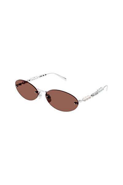 Gucci Gg 1922S 002 62 Women's Oval Gray Metal Sunglasses