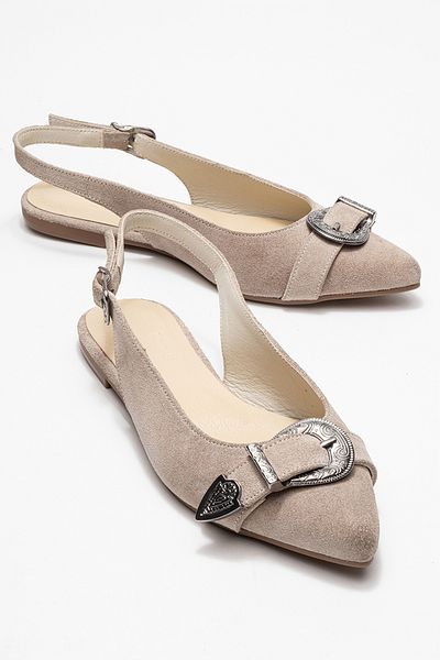 LuviShoes Dorothy Beige Suede Genuine Leather Buckle Pointed Toe Women's Sandals