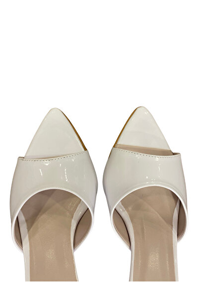 Aldina Nucci White Patent Leather Pointed Toe Stiletto Women's Slippers # 1045