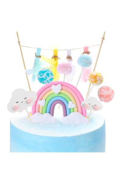 Generic غطاء كعكة قوس قزح الباستيل من ELECDON، غطاء كعكة عيد ميلاد، زينة كعكة...
