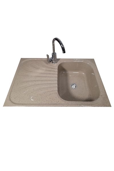 RAY Kitchen sink, composite, marbled sand beige, 800 x 500mm, right, countertop mounting, siphon included