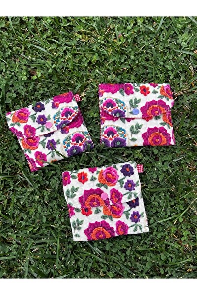 HelloPunch&Bags Cüzdan – ÇİÇEK DESENLİ El Yapımı, Fermuarlı İÇ Göz, Çıtçıt Ka...
