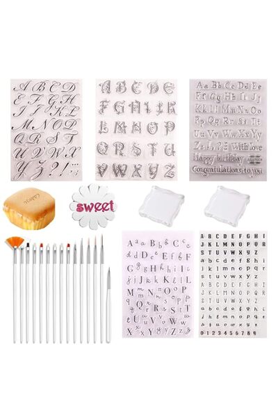 Generic مجموعة طوابع كيك أبجدية من SYOSI، 5 قطع من أداة ختم الكيك، قوالب كيك ...