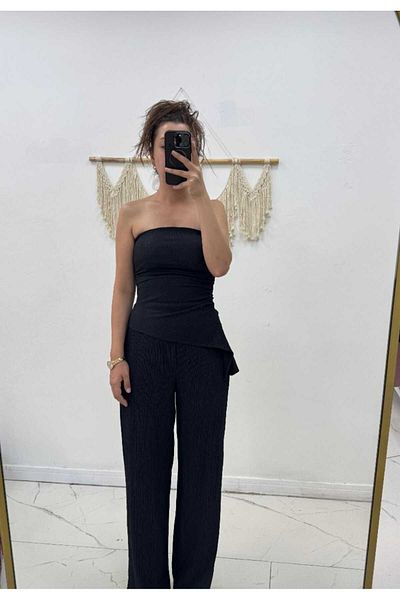 Maison La Femme Women's Suit Strapless Blouse Pants Suit