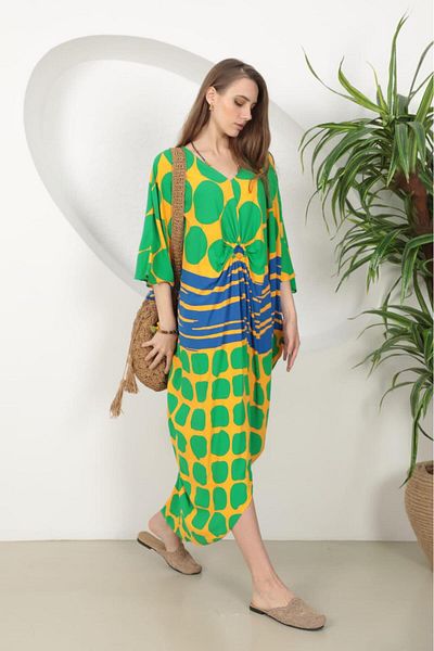 EL jadida Women's Plus Size Ring Detailed Viscose Long Dress