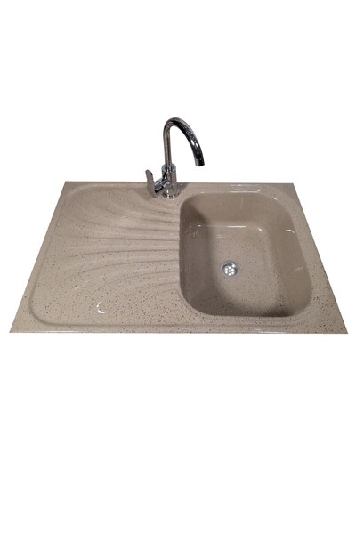 RAY Chiuveta de bucatarie,compozit,bej nisip marmorat,800 x 500mm, dreapta,montare pe blat,sifon inclus