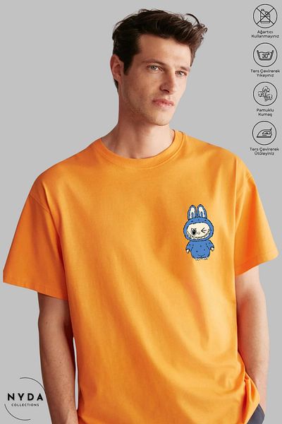 Nyda Collections Unisex Crew Neck Labubu Back Printed Cotton Oversize Short Sleeve T-Shirt