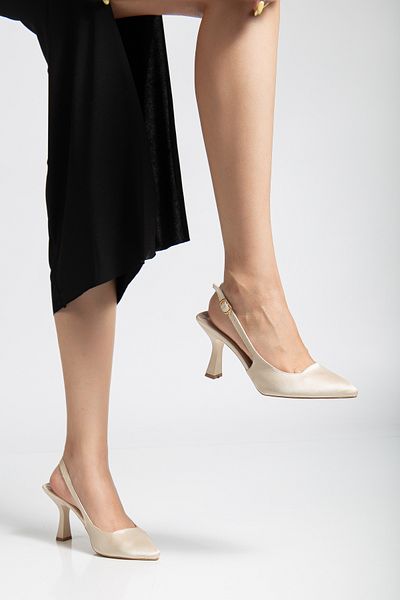 Genetti Satin Stiletto Pointed Toe Back Strapped Open Heel Daily Comfortable Women's Heeled Shoes