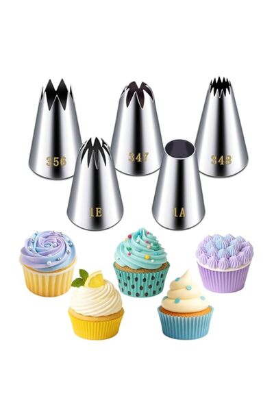 Generic مجموعة أطراف تزيين الكيك الكبيرة من سوكر، طقم تزيين الكيك من الفولاذ ...