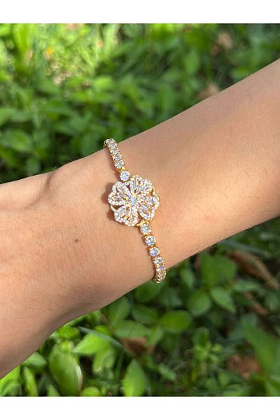 Gönülden Tasarım Steel Zircon Stone Spinning Clover Women's Bracelet