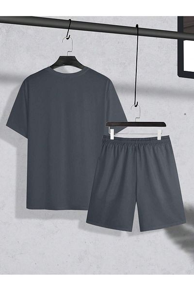 ACTIVE MODA - Men's Cotton Large Size Tshirt-Shorts 2-Piece Set Oversize