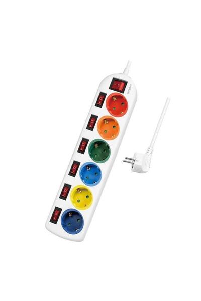 LogiLink Prelungitor LPS 259, Schuko x 6, 1,5 m, 16 A, întrerupător LED, protecție copii (alb)