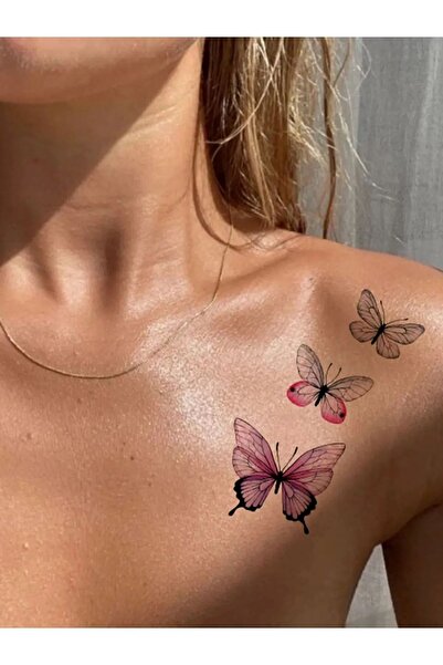 Genel Markalar Gerçek Dövme Görünümlü Renkli Kelebek Modelli 3 Boyutlu Tattoo