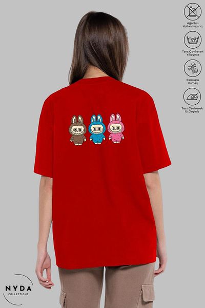 Nyda Collections Unisex Crew Neck Labubu Back Printed Cotton Oversize Short Sleeve T-Shirt