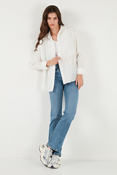 Lela Cămașă cu mânecă lungă cu detaliu de buzunar cu dantelă cu croiala normală 6773215