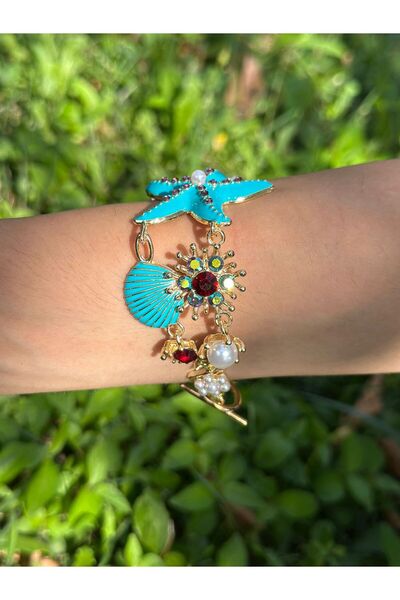 Gönülden Tasarım RENKLİ TAŞLI DENİZ YILDIZI KADIN BİLEKLİK