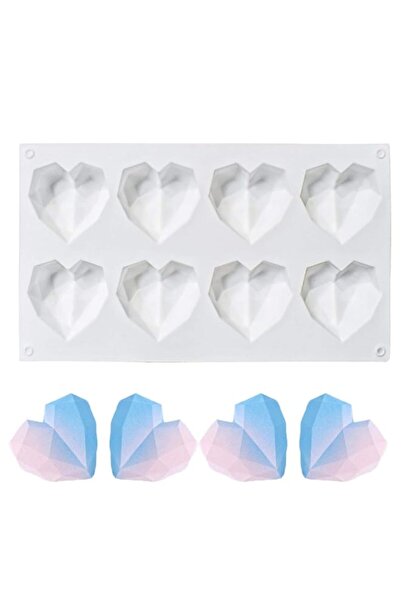 Generic قالب كيك شوكولاتة من السيليكون على شكل قلب ماسي مكون من 8 شبكات، قالب...