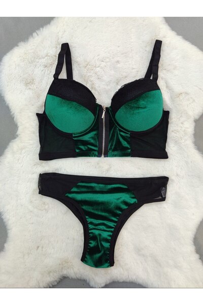 Love Angels - Οικονομικό Σουτιέν με βελούδινο ύφασμα με φερμουάρ μπροστά - Σετ εσωρούχων