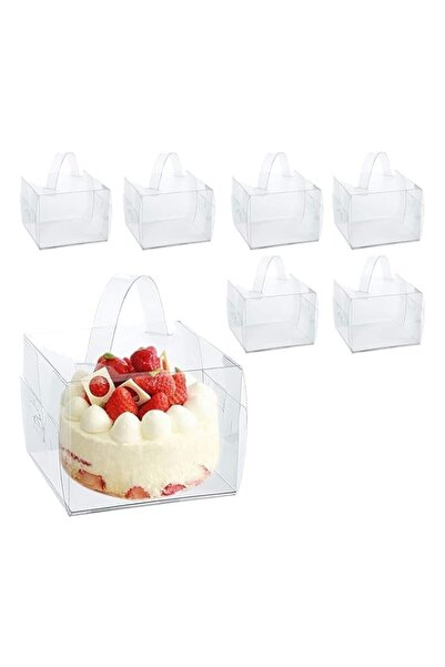 Generic علب كيك شفافة من SYOSI، 20 قطعة، علب كيك بلاستيكية شفافة مع قاعدة ومق...