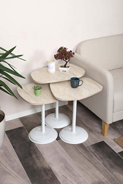 SEHPAM AKILLI Silvavera Zigon Sehpa Mdf Tabla Alt Mekanizma Demir Beyaz Renk