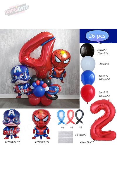 PARTİAVM Age Spider-Man Captain America Marvel Welcome Set Captain America Red Figure Balloon