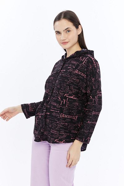 BNZ TEKSTİL Hooded Suede Velvet Fabric Women's Shirt