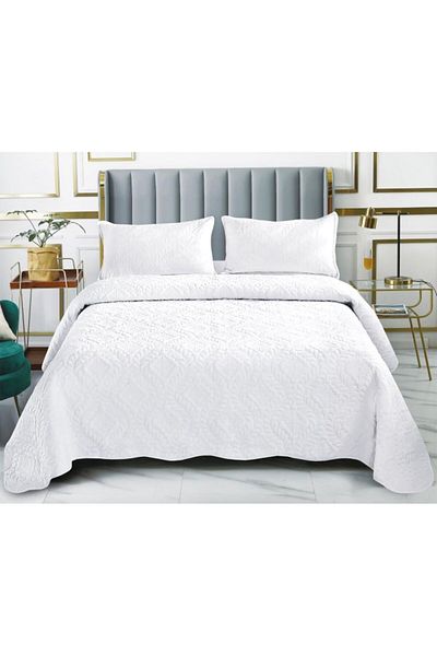 OEM Double bedspread and 2 pillowcases, Grofat model, Plain, 3 pieces, 2 persons, 230x250cm, White