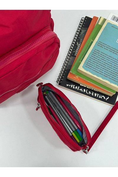 Sanmorris Unisex Water Resistant Crinkle Fabric Red Color Hand, Cross Strap Pen Holder and Backpack