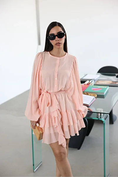 Özge Özgenç Wide Sleeve Dress with Ruffled Skirt