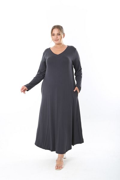 XL Modam Women's Long Sleeve Pocket Lycra Viscose Plus Size Dress