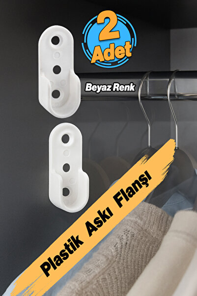 Badem10 Beyaz Renk Plastik 2 Adet Askı Flanşı Elbise Askısı Dolap İçi Metal Boru Tutucu