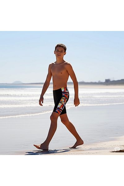 SPEEDO Digital Allover Panel Jammer Boy's Swimming Trunks Black-Orange