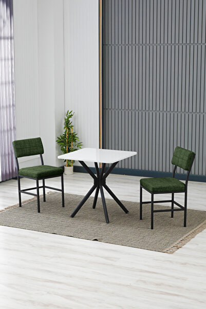 Lumodi Mobilya Kare Mutfak Masa Sandalye Takımı, 2 Sandalye 1 Sabit Beyaz Mas...