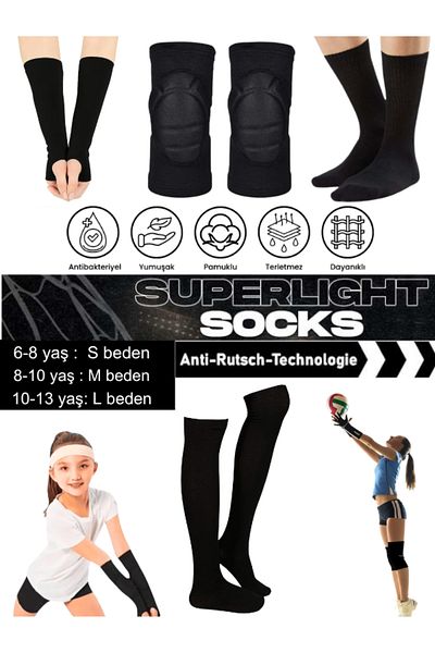 Bellanora 8-Piece Volleyball Set – Knee Pad + Sleeve + Anti-Sweat Anti-Slip Seamless Socks |   Children's Training Match Set