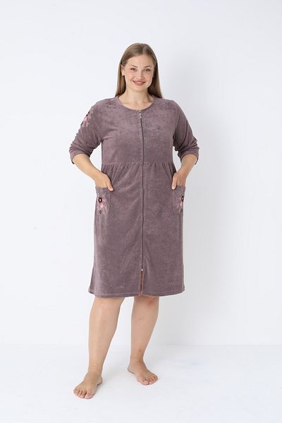 ROMEO LİFE Women's Plus Size Bamboo Micro Fabric Zippered Stylish Velvet Dress 3449-B