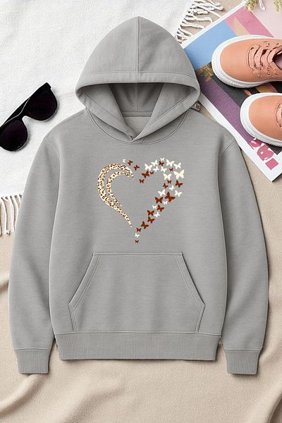uyguntarz Unisex Leopard Heart Pattern Printed Oversize Sweatshirt
