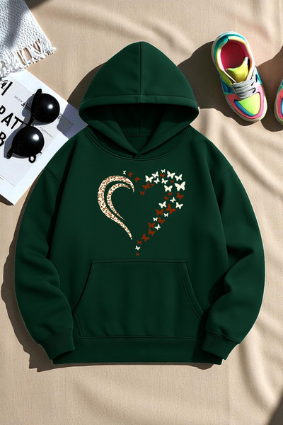 uyguntarz Unisex Leopard Heart Pattern Printed Oversize Sweatshirt