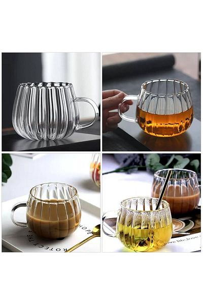 MİS KİTCHEN 4 Pcs 400 ml Borosilicate Glass Coffee Mug with Handle Cappucino, Latte, Tea Cup
