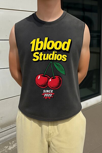 1blood CHERRY Εμπριμέ Unisex Oversize Πλενόμενο Μονό