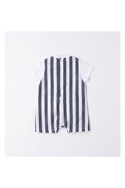 İDO Short Baby Boy Romper with Striped Print, I Do, 4.6620, White/Navy, 62-68 cm