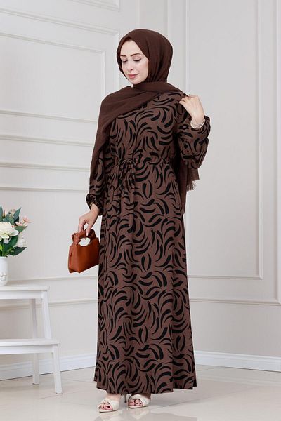 Sevitli Karin Dress with Tunnel at the Waist-Brown