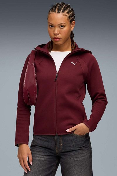 Puma Evostripe Full-Zip Hoodie Burgundy Women's Zippered Sweatshirt