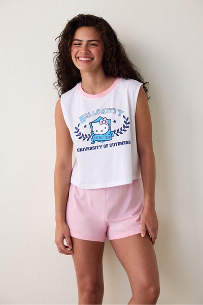 Penti Optical White Sanrio Best Friends Printed Strap Shorts Pajama Set