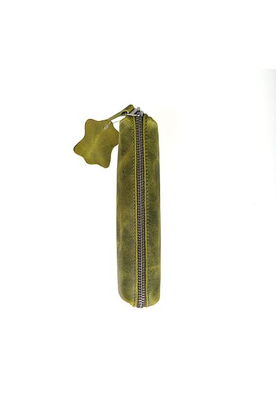 BBACK Crazy Leather Zipper Pencil Case 20X5,5X4 cm Black Moire Pistachio Green