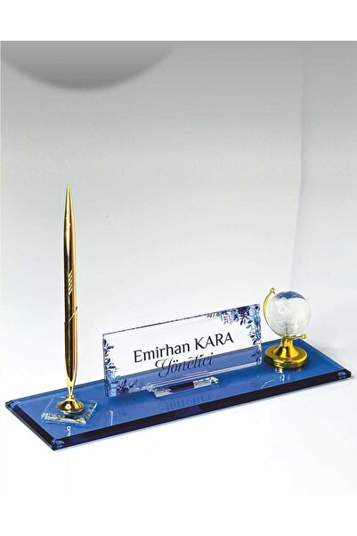 MERTKRİSTAL Kristal Masa İsimliği Kalemli Ofis Büro Makam Hediyesi M559-MGOLDUV