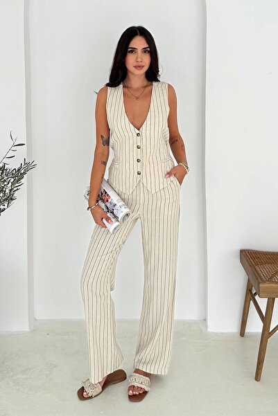 AsprinFashion Set pantaloni vestă cu spatele deschis