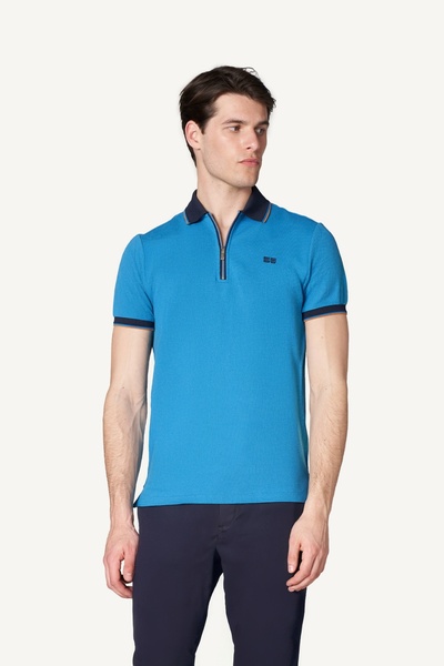 SPORTEMPT Ανδρικό πόλο με φερμουάρ από βαμβάκι Supima - Τιρκουάζ